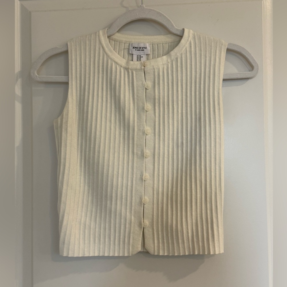 Song of Style Cream Ribbed Button-Front Tank